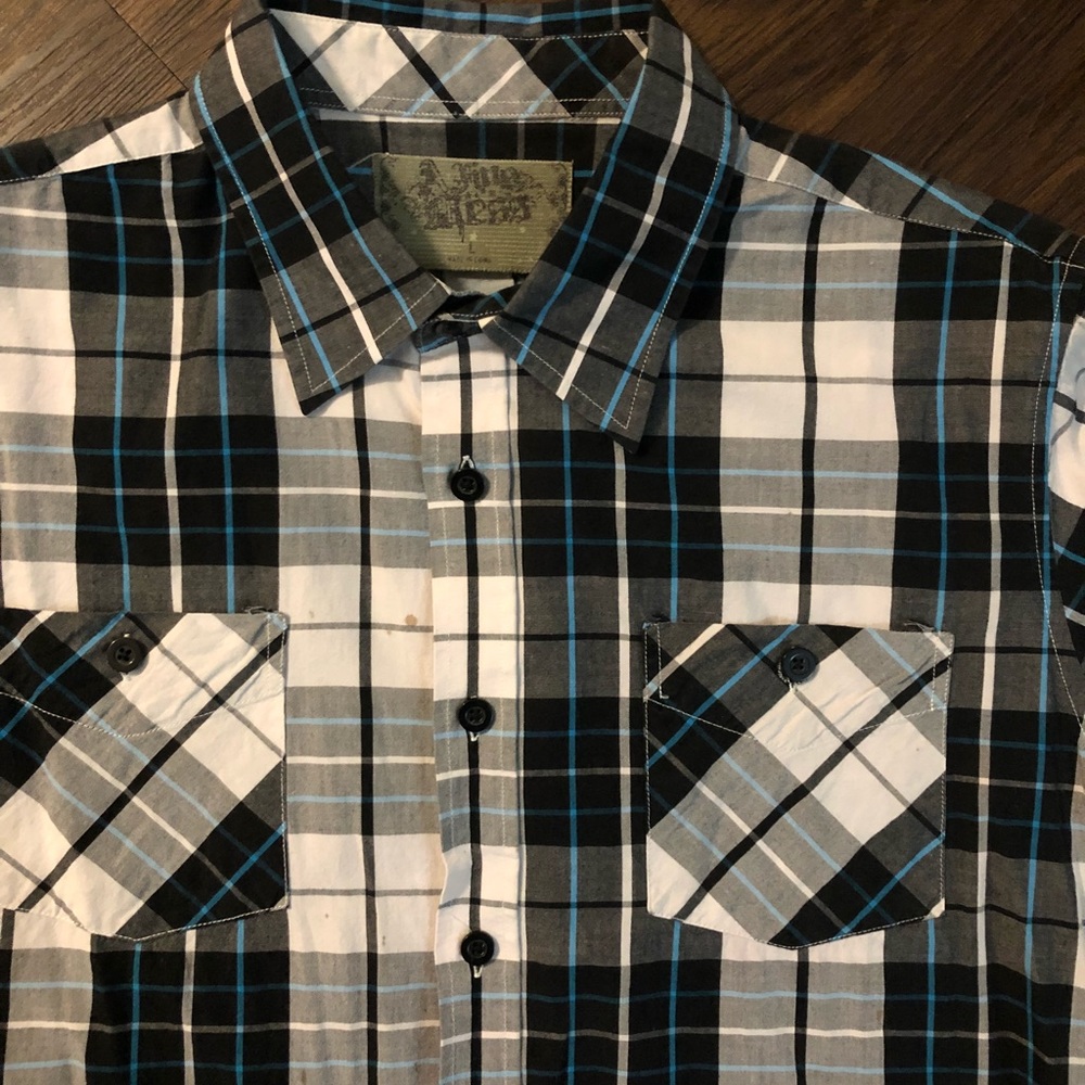 A Fine Mess blue flannel - Picture 2 of 4